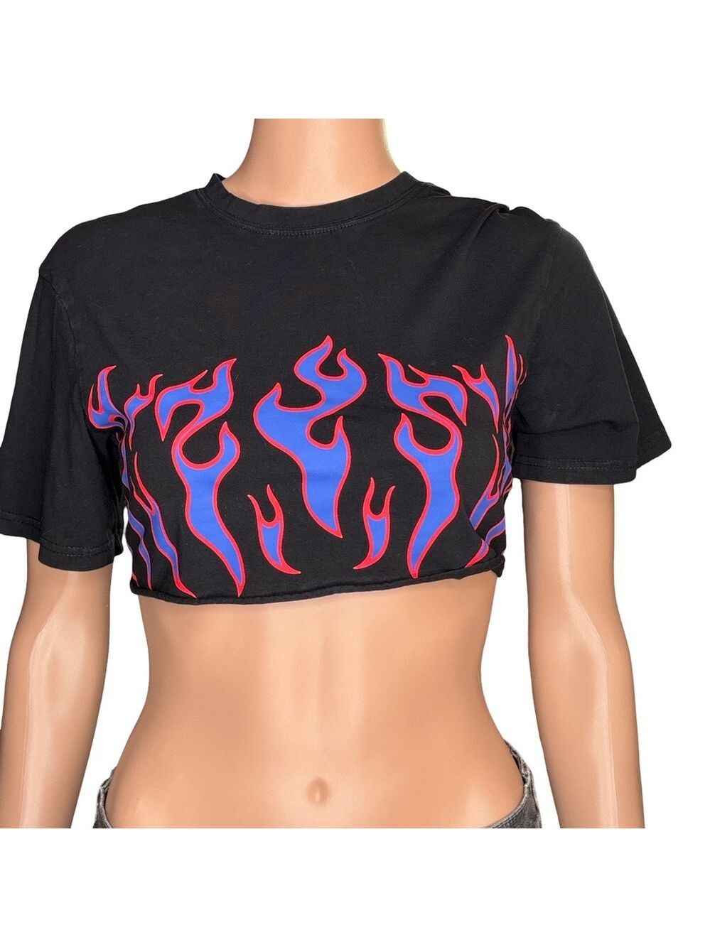 Shein Y2K Black Flame Crop Top Small